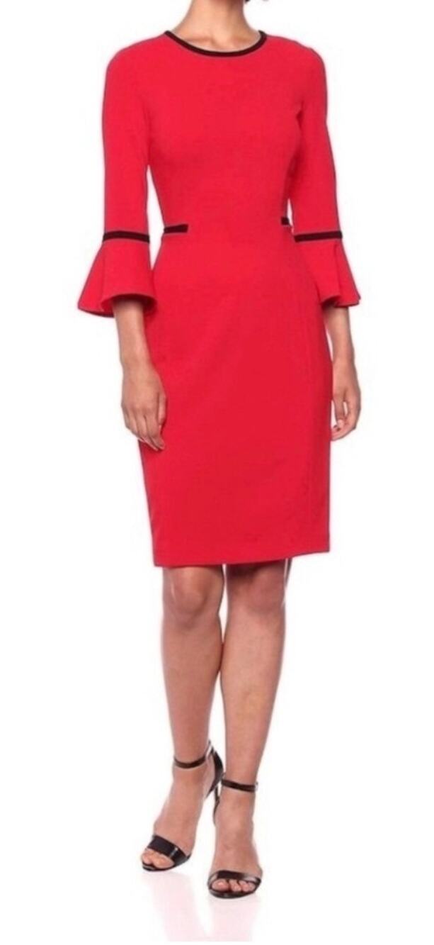 Calvin Klein red dress business professional black trim size 8 career